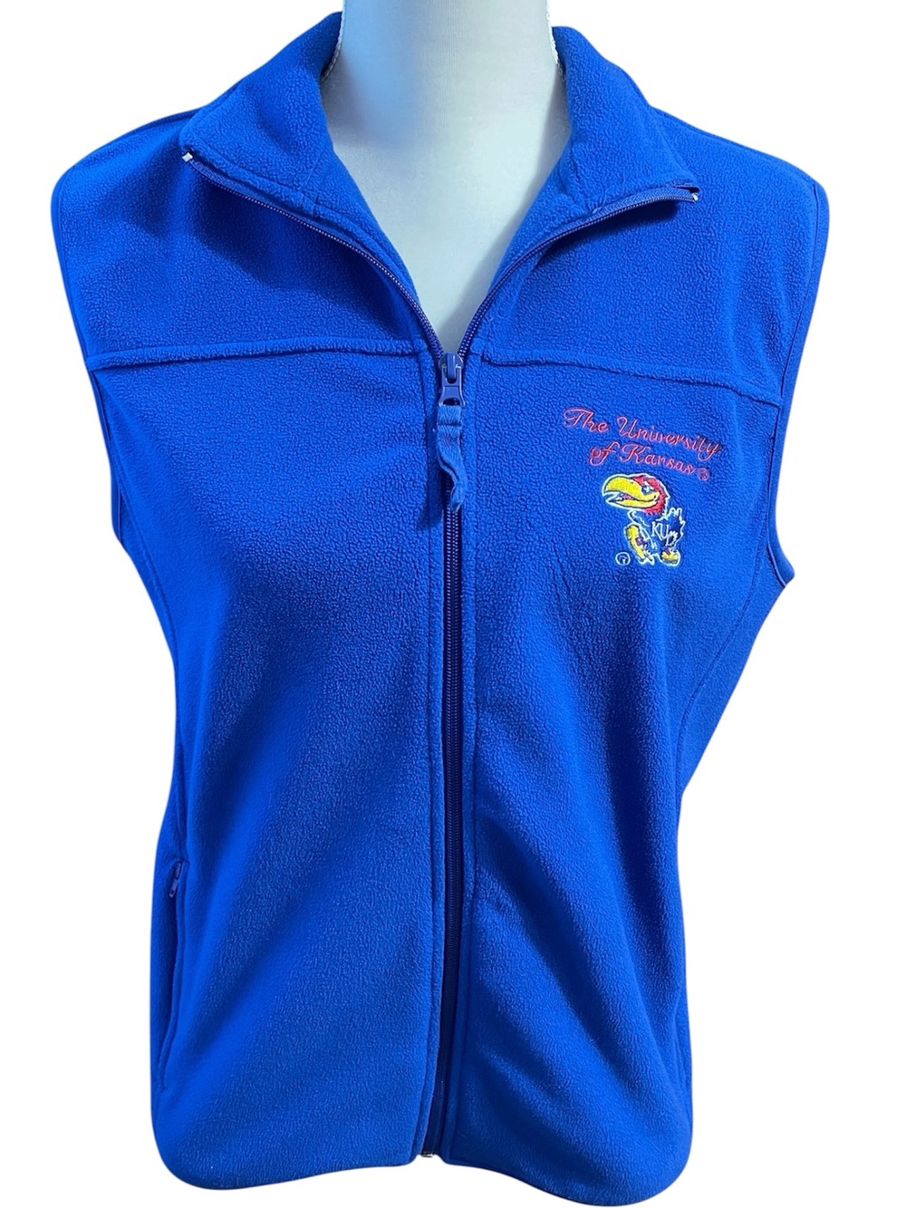 Colosseum University of Kansas Embroidered Fleece Vest Blue Large KU Jayhawks